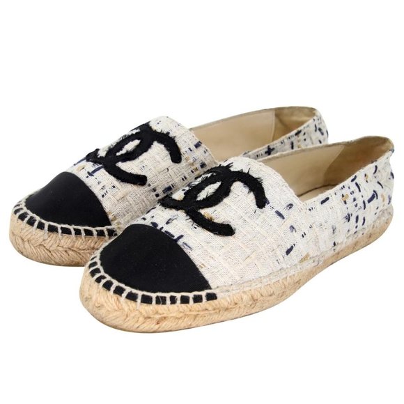 Chanel Espadrille 37 Tweed Leather Cap Toe Cc Flats CC-0707N-0008 - Picture 3 of 10